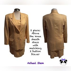 2 pc: Matching Sleeveless Sheath Dress & 2 Button Blazer, Linen, Size 18, EUC